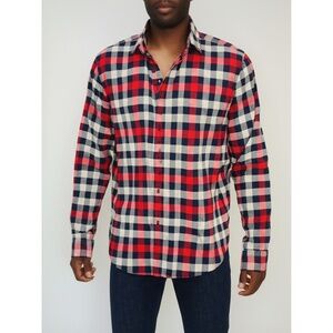 Croft & Barrow Plaid Flannel Men's Size 3XL TALL Red Navy Button Up Outdoor‎